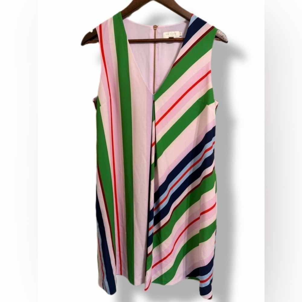Ted Baker London Stripe Dress sleeveless Blush Pink Kelly Green Navy (US size 4) - Picture 4 of 12
